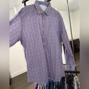 Bugatchi Men's Purple and Pink Patterned Shirt